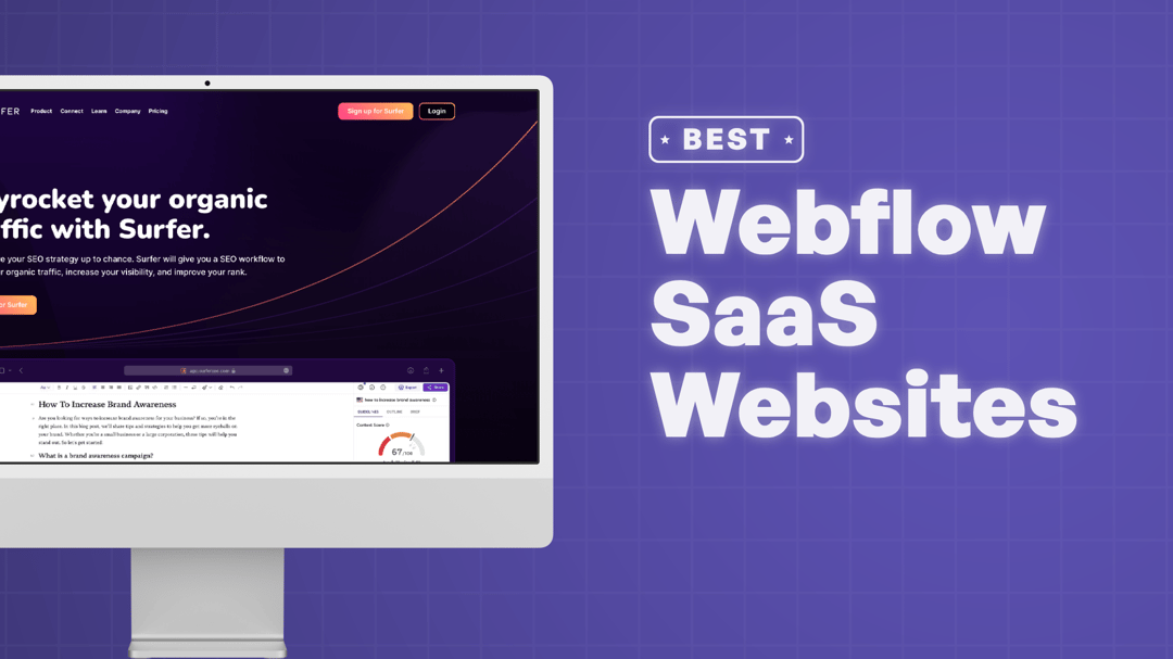 "Best Webflow SaaS Websites" with a screenshot of a SaaS website on Webflow