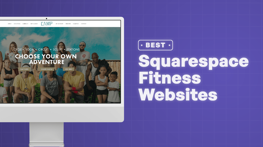 "Best Fitness Websites on Squarespace" with fitness websites screenshots sssssss