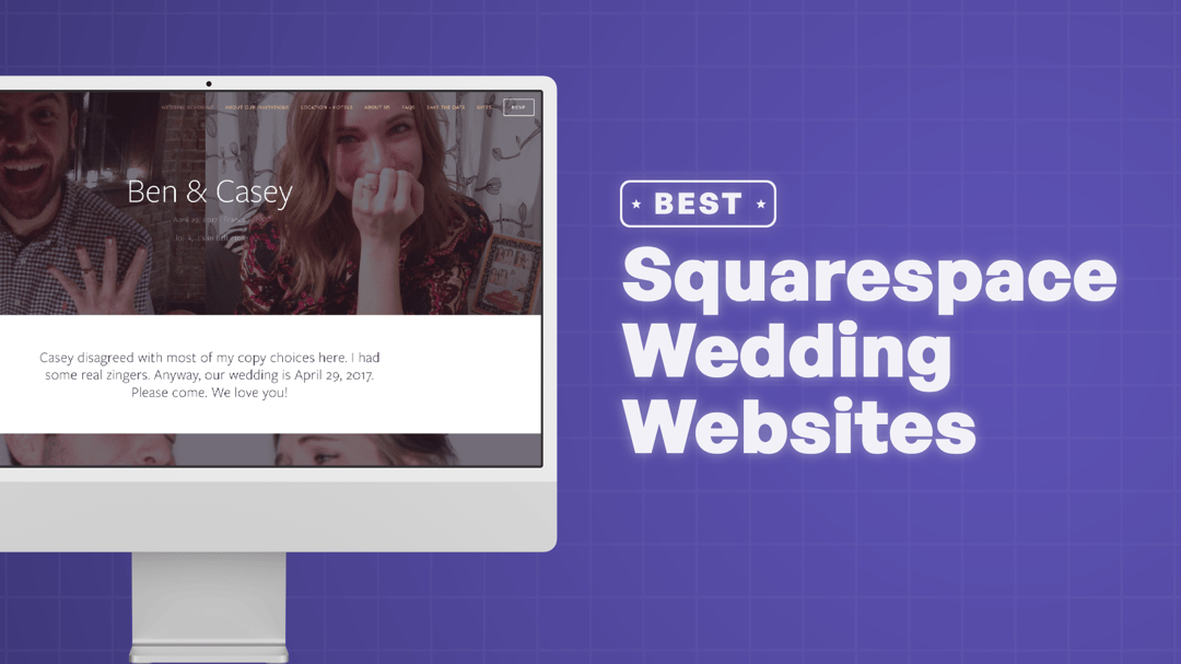 "Best Wedding Websites on Squarespace" with screenshots of the wedding websites on Squarespace