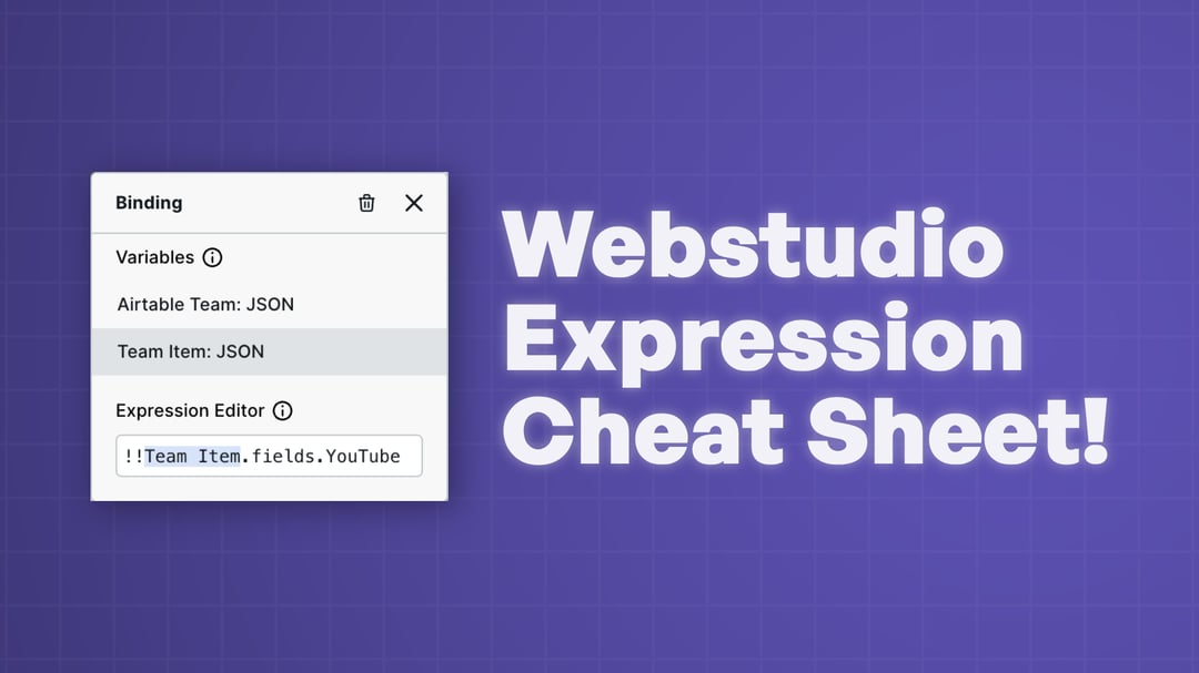 "Webstudio Expression Cheat Sheet" with screenshot of expression editor