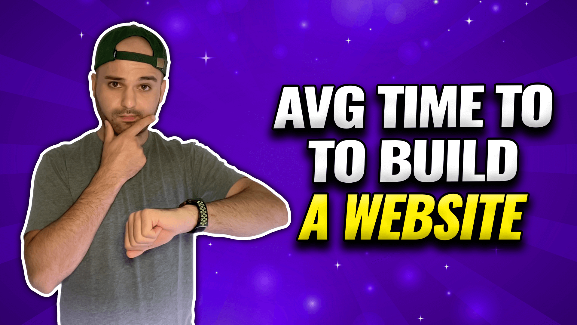 “Average time to build a website”. With me pointing to my watch