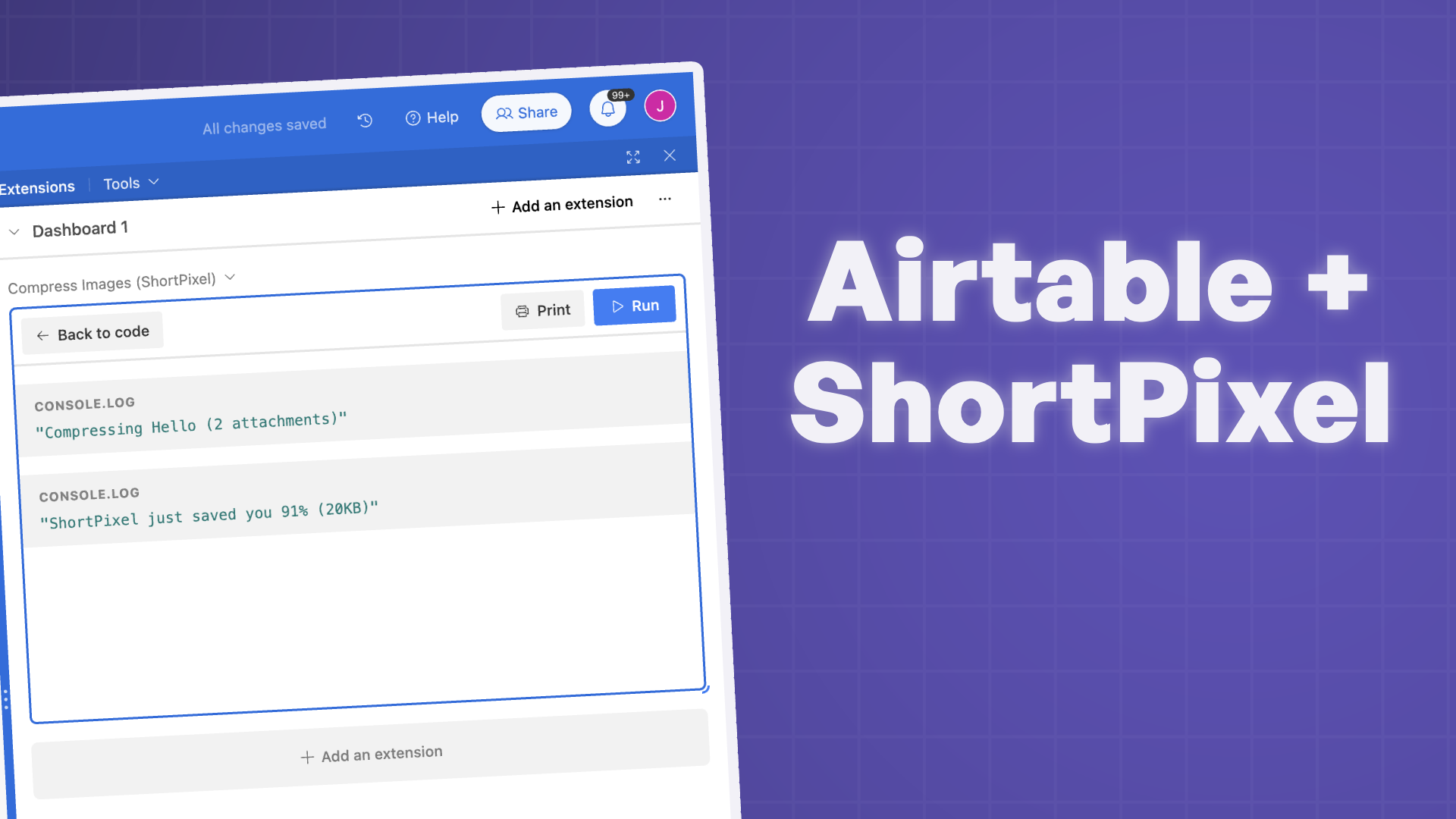"Airtable ShortPixel" with screenshot of images in Airtable getting compressed with ShortPixel