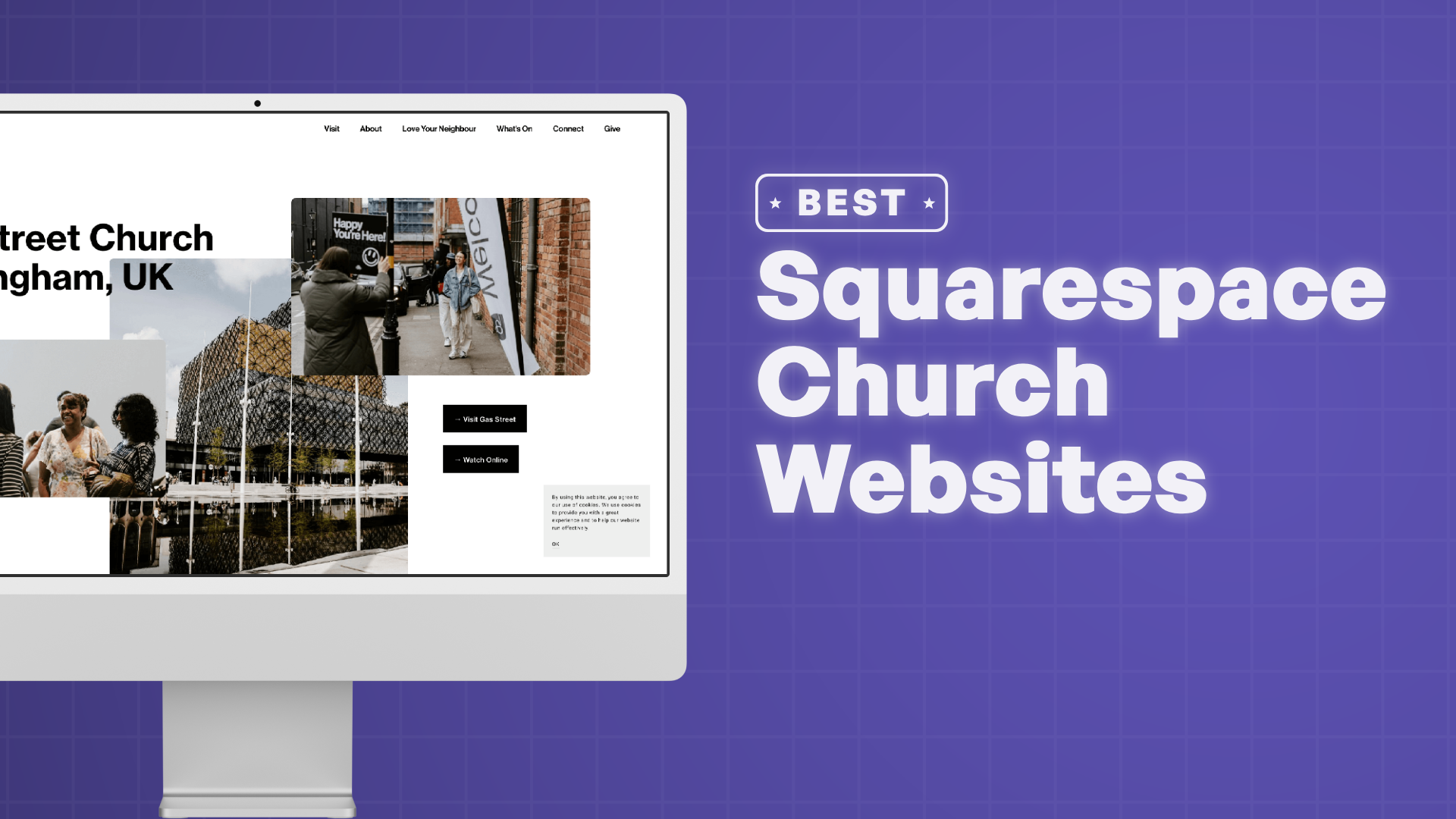 "Best Church Websites on Squarespace" with screenshots of the church websites on Squarespace