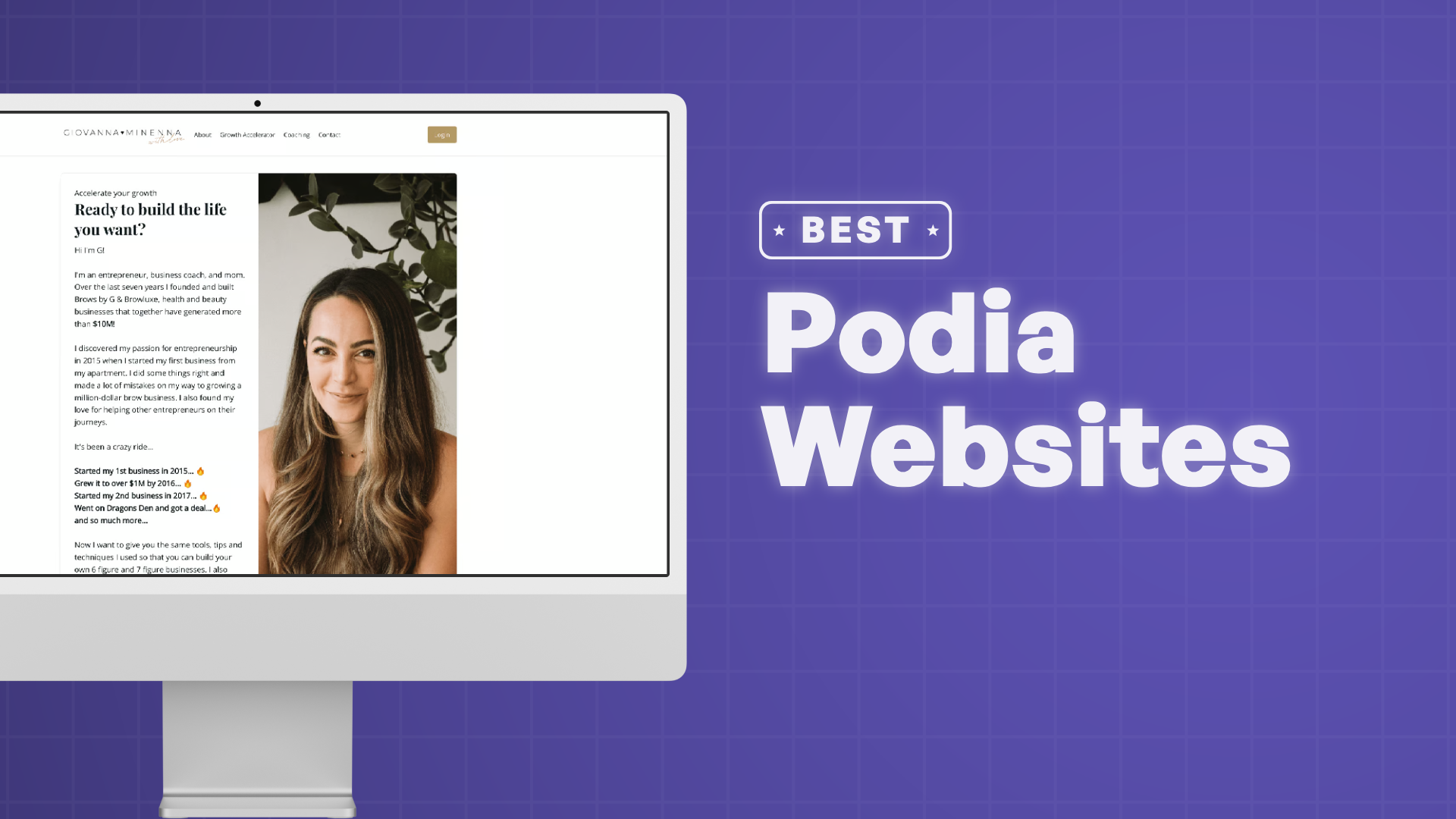 "Best Podia Websites" with screenshots of websites on Podia