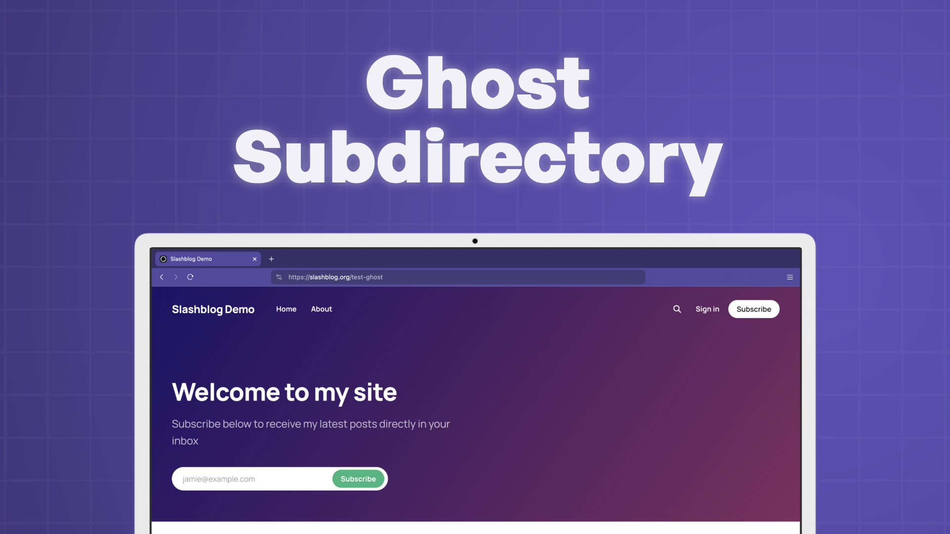 "Ghost Subdirectory" with screenshot of a Ghost site serving from a subdirectory