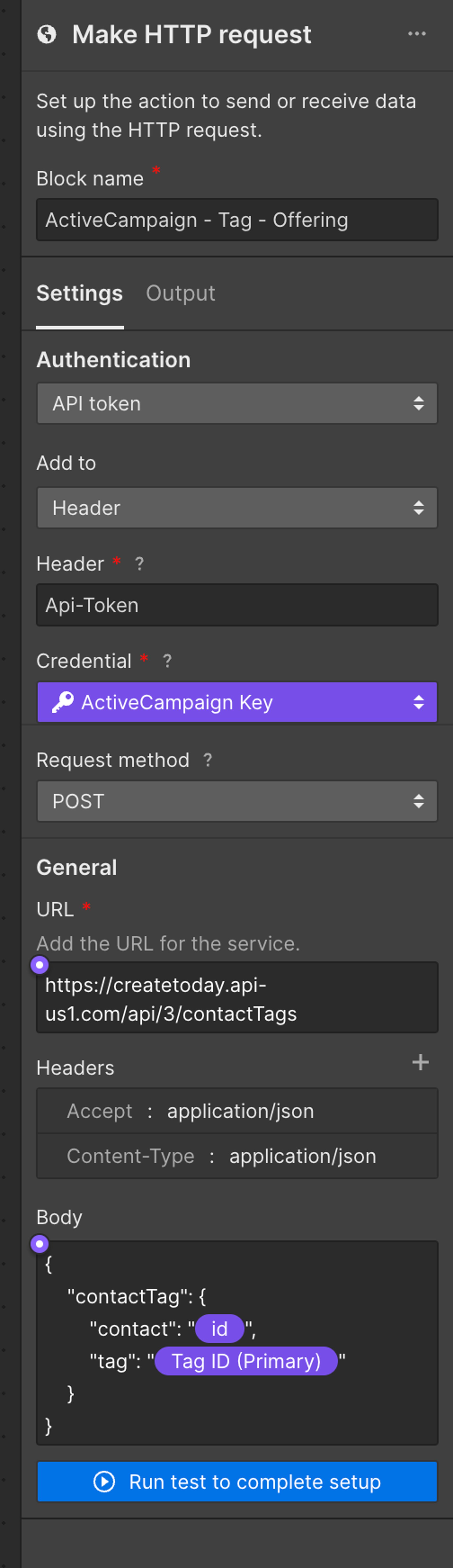 ActiveCampaign Add Tag via Webflow