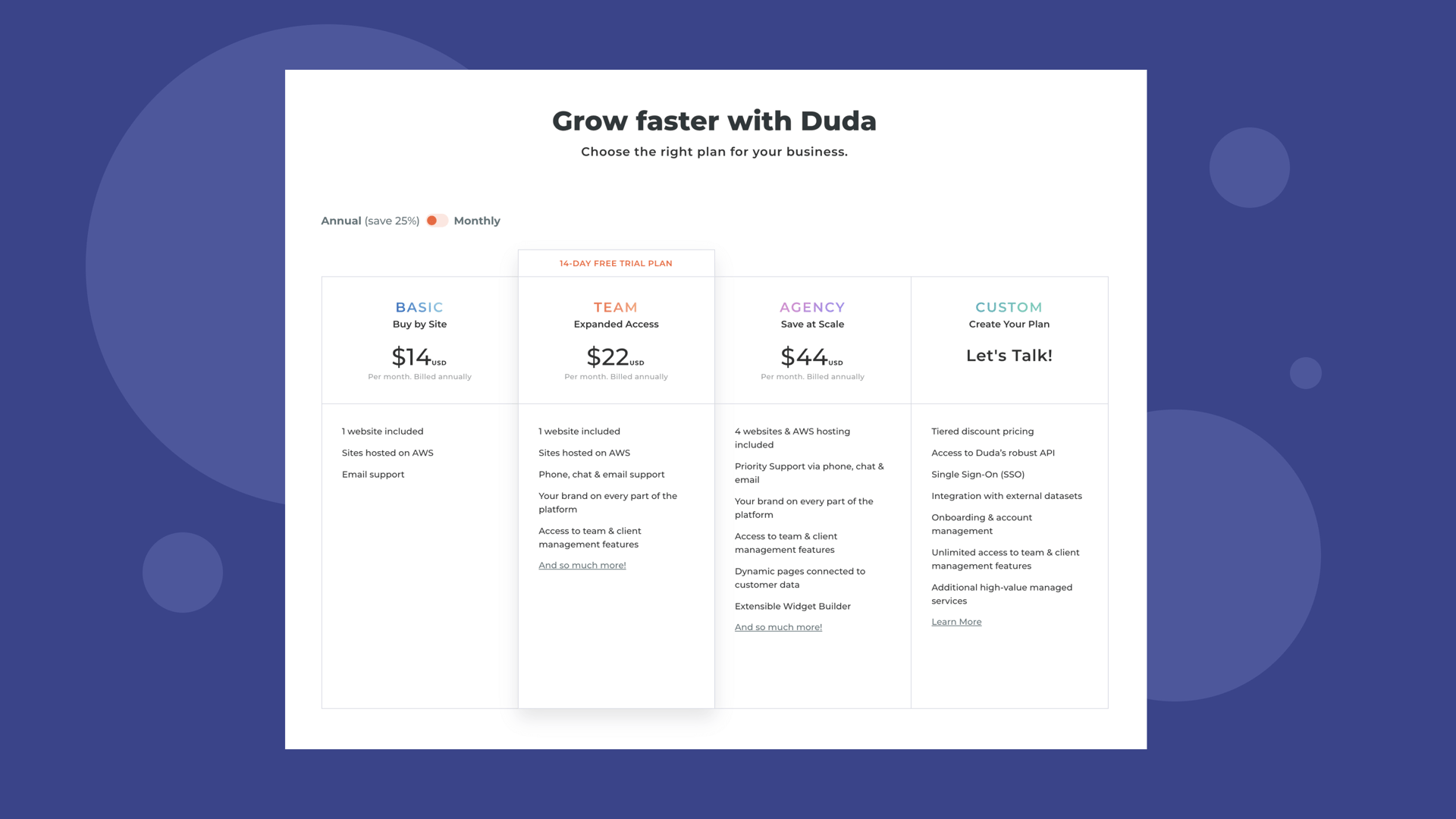 Duda Pricing Table