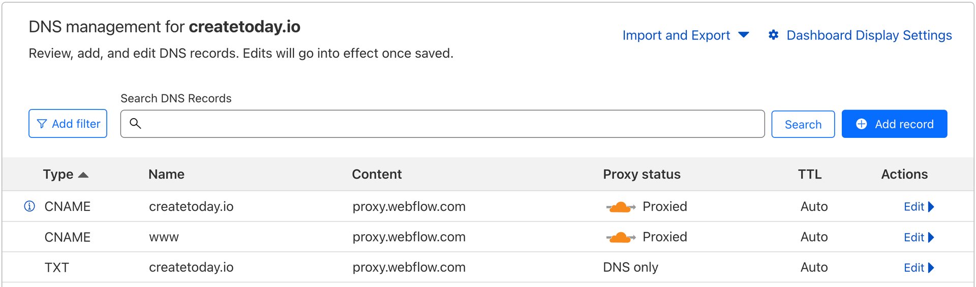 Cloudflare Webflow DNS Settings