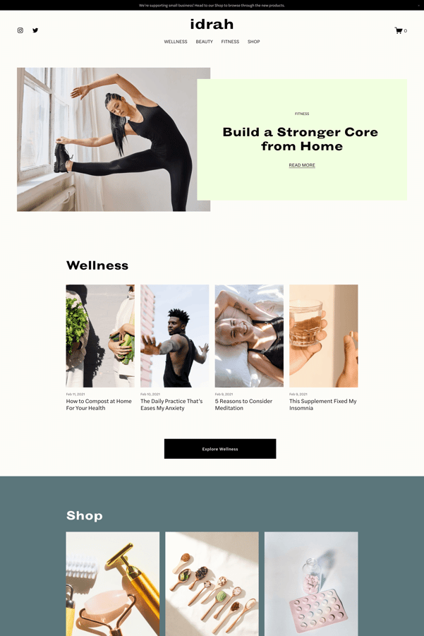 Screenshot of a Squarespace ecommerce template