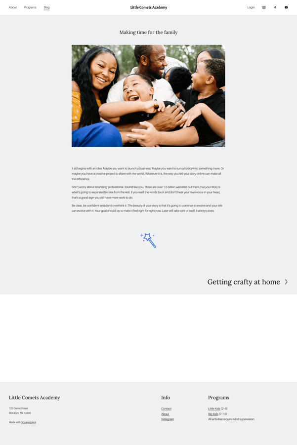 Screenshot of a Squarespace nonprofit template