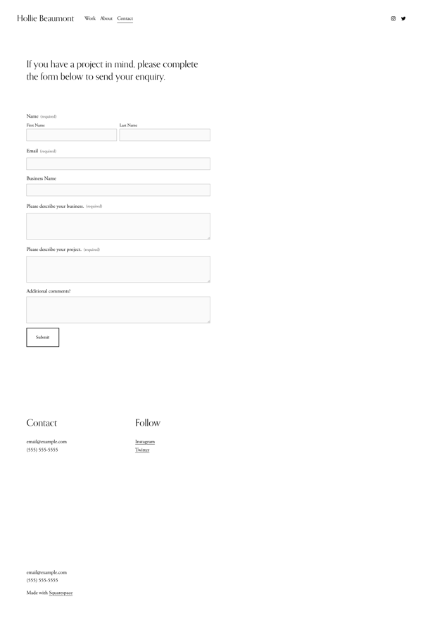 Screenshot of a Squarespace artist template