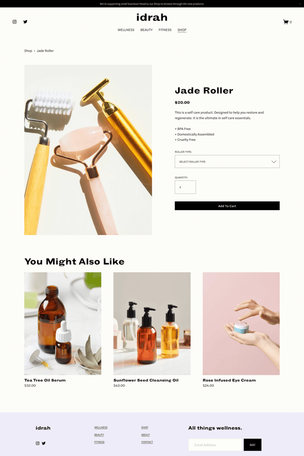 Screenshot of a Squarespace ecommerce template