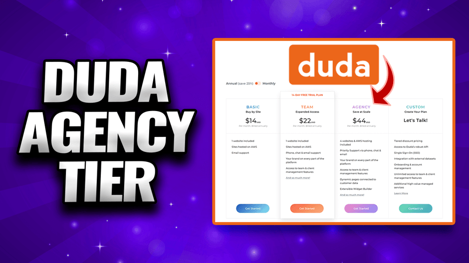 "Duda Agency Tier" with Pricing Table