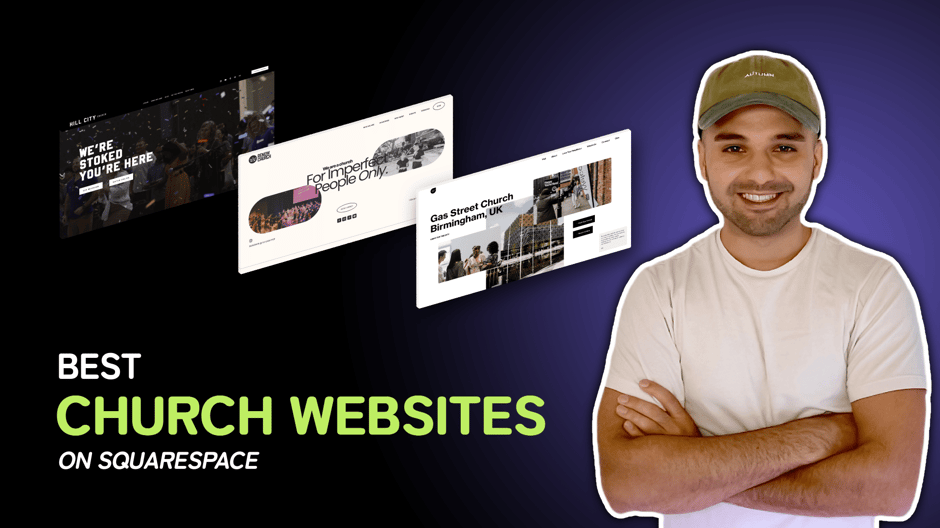 "Best Church Websites on Squarespace" with screenshots of the church websites on Squarespace