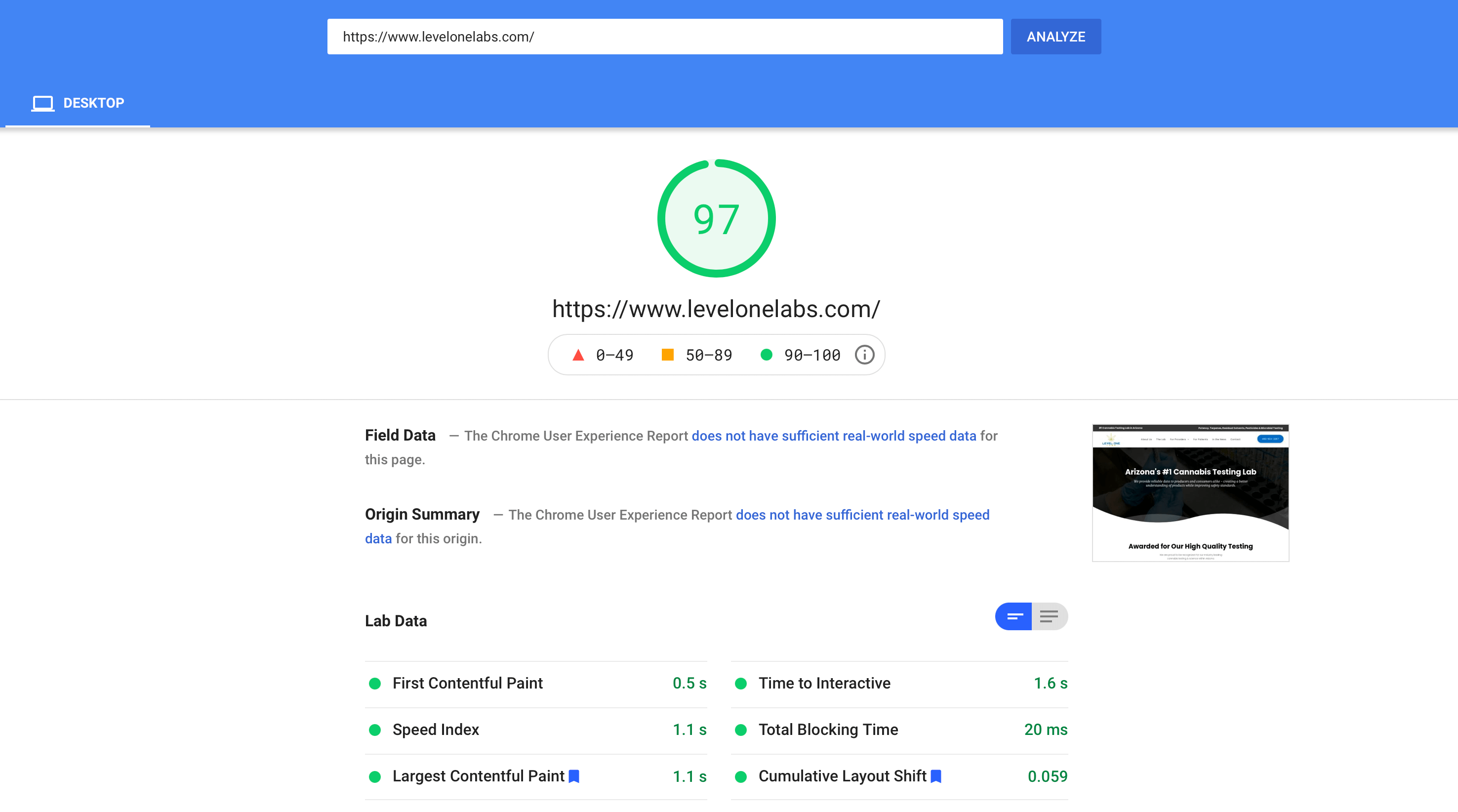 97/100 score in lighthouse performance test