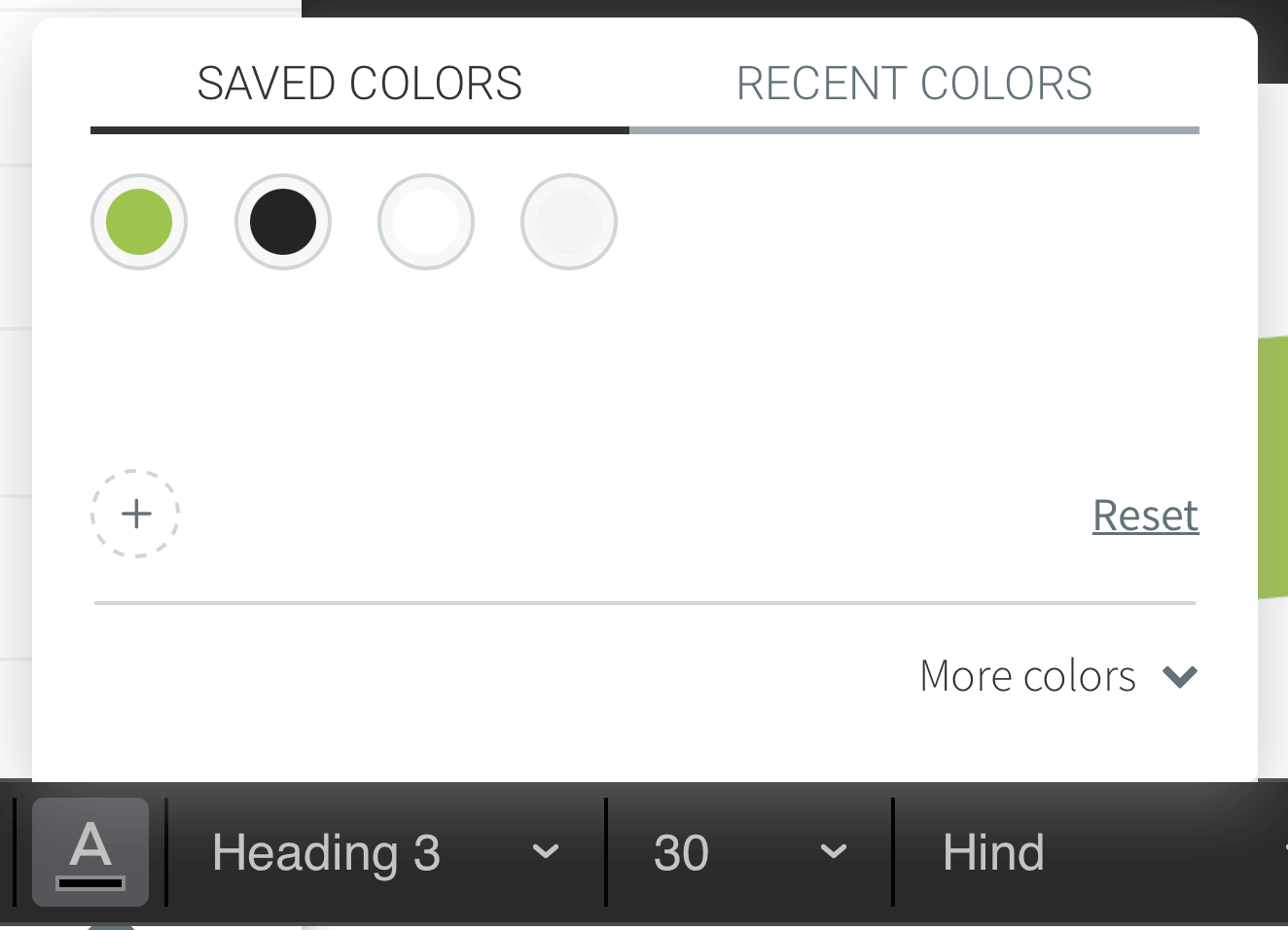 Duda's saved colors palette