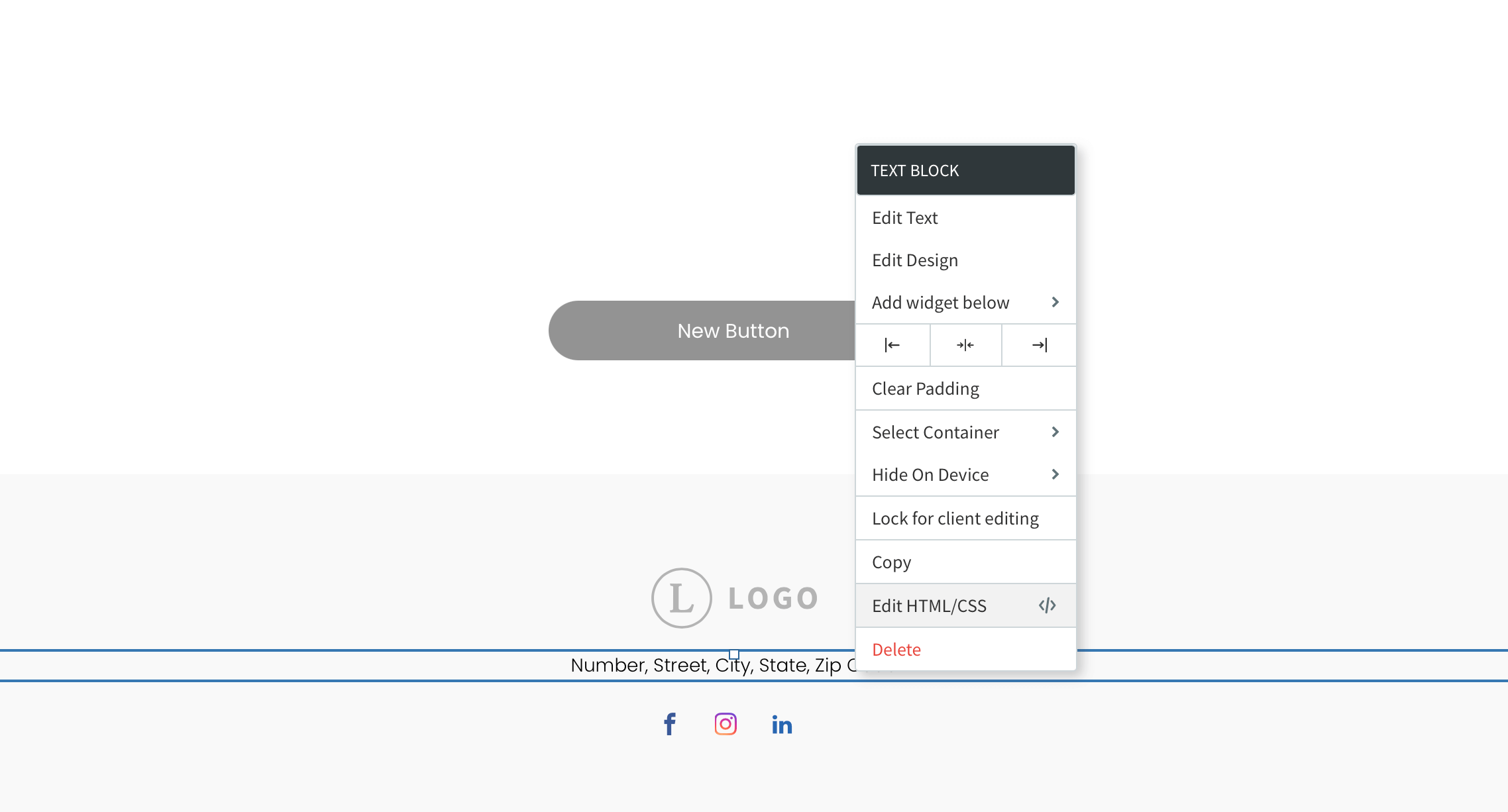 Right click menu with edit html/css highlighted