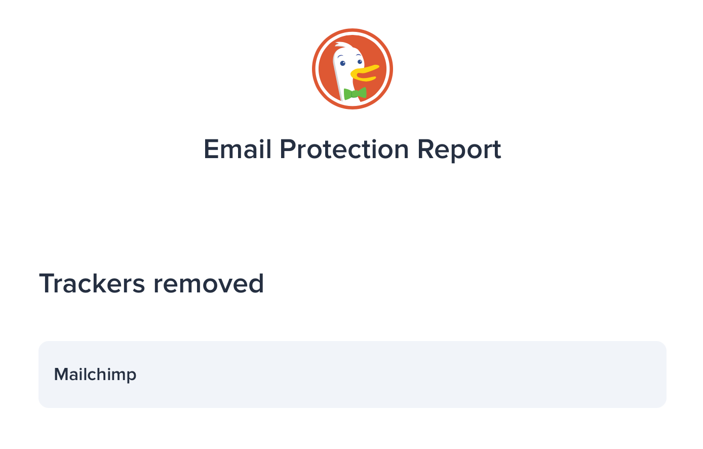 Email protection report showing one tracker