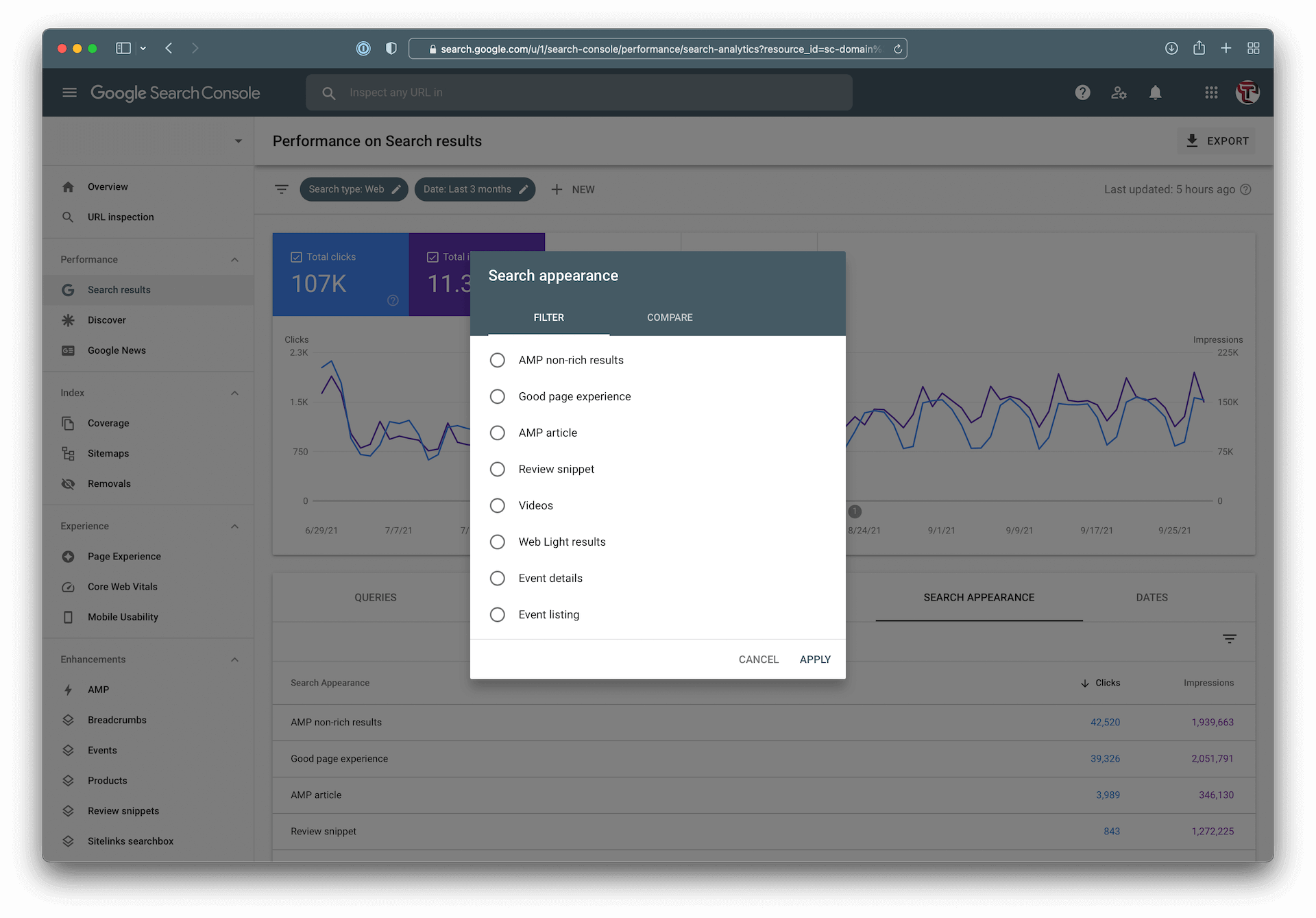 GSC Search Appearance Filter