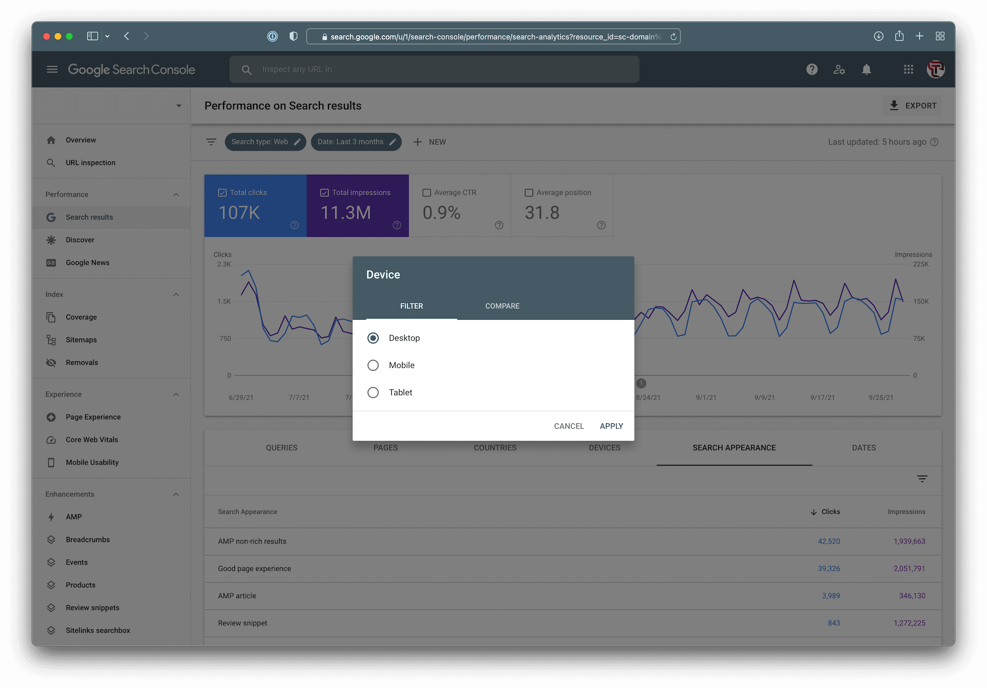 GSC Filter by Device Type Filter