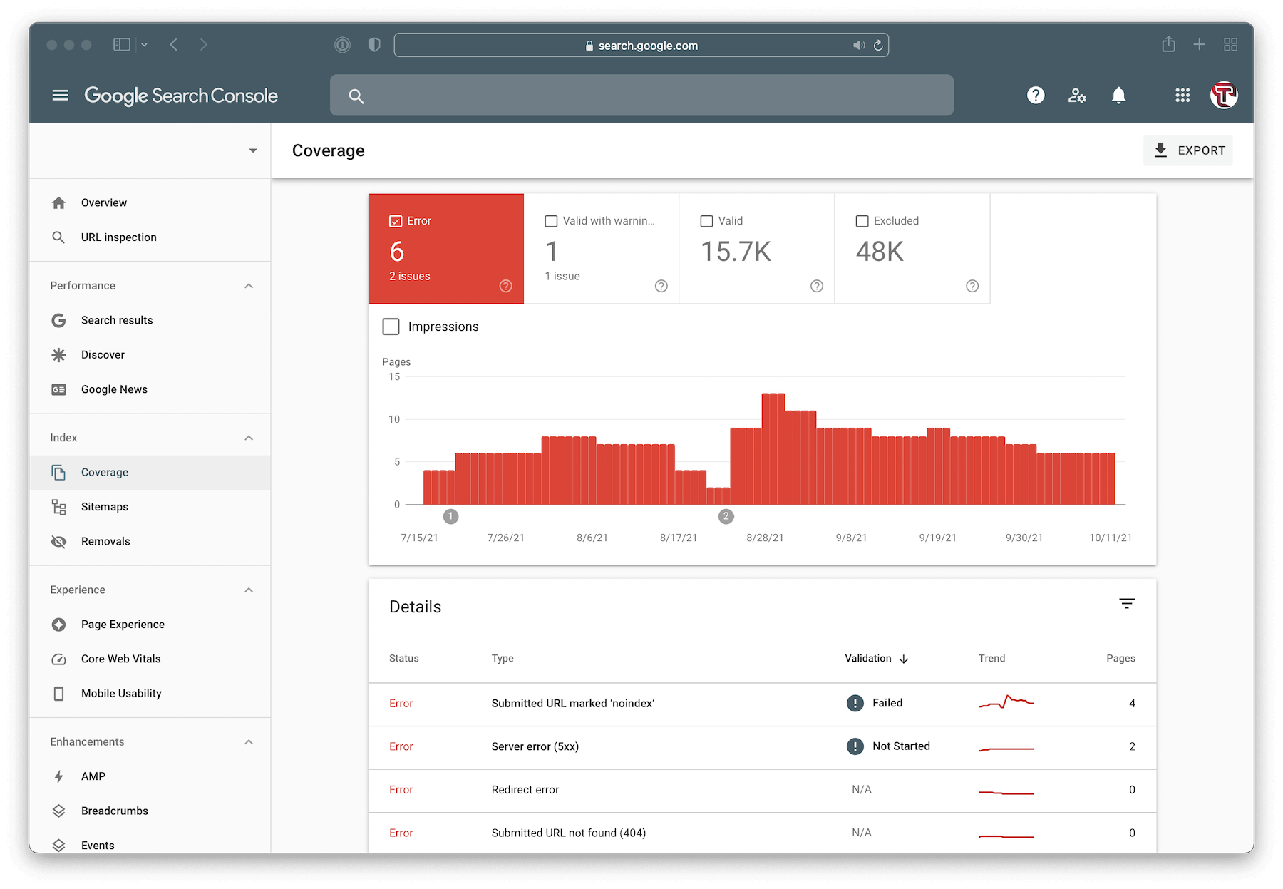 GSC Index Errors