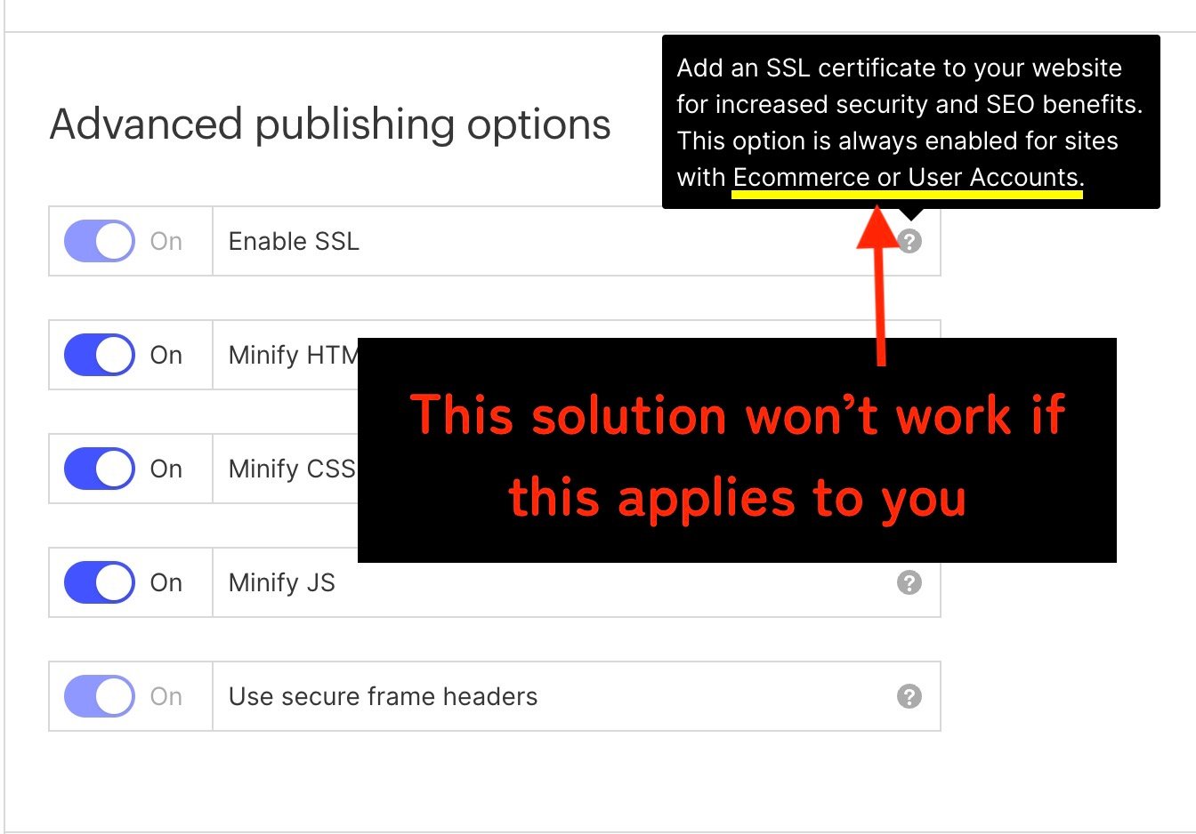 Webflow Can't Disable SSL Limitation