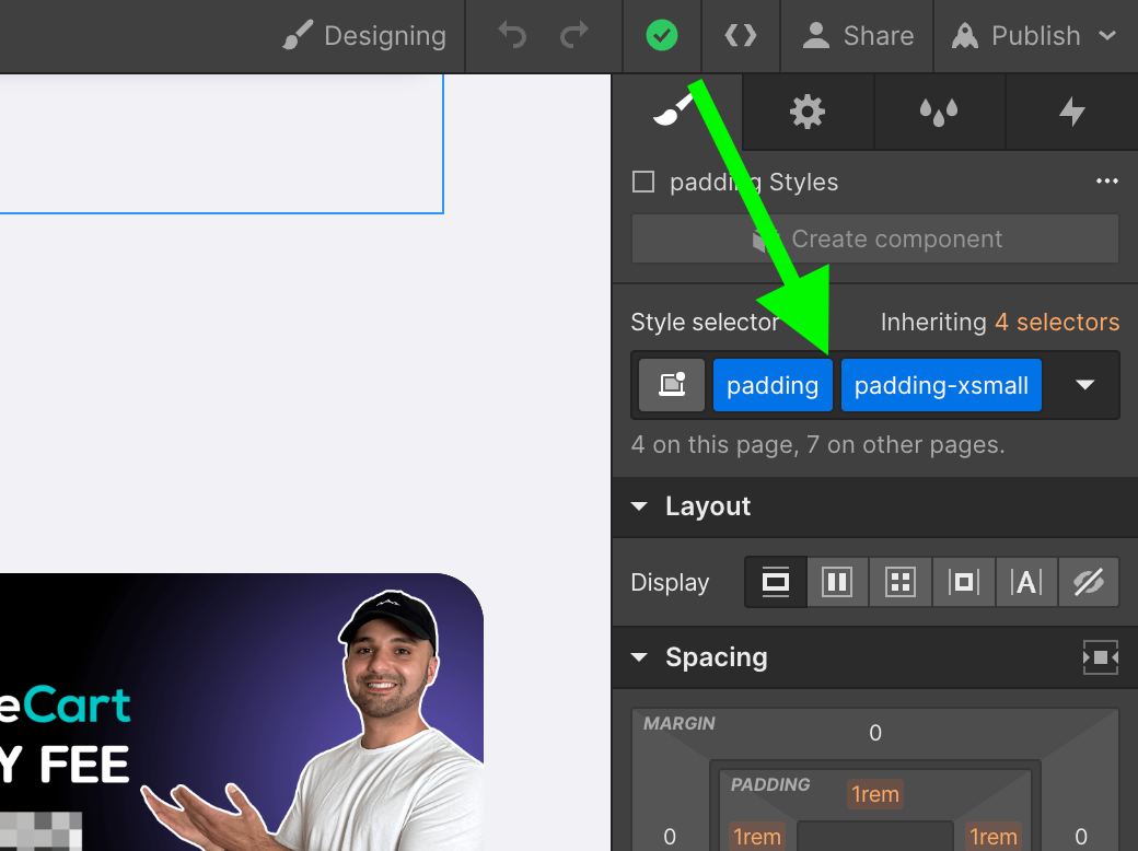 Padding classes in Webflow style selector