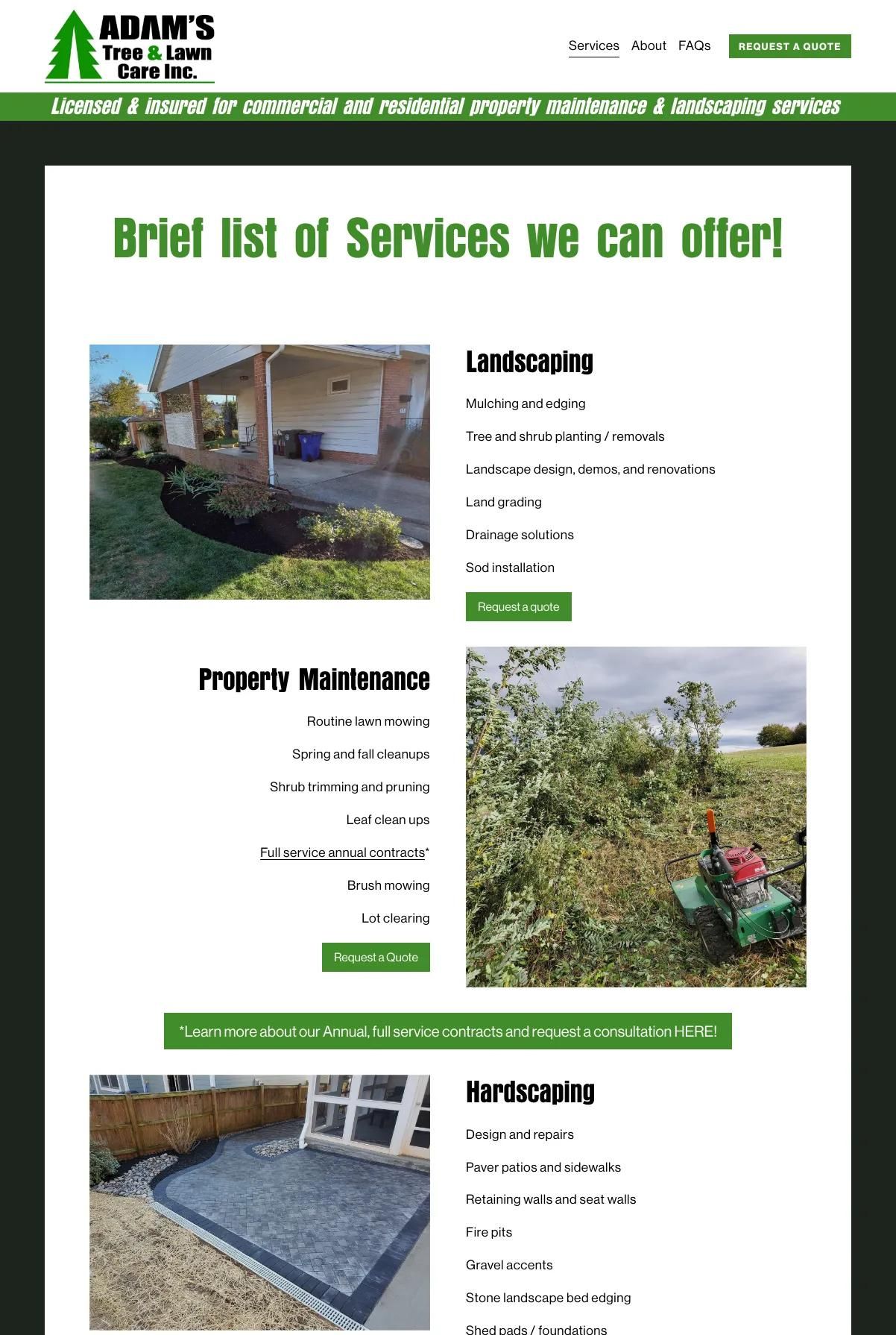 Screenshot 2 of Adam's Tree & Lawn Care (Example Squarespace Lawn Care Website)