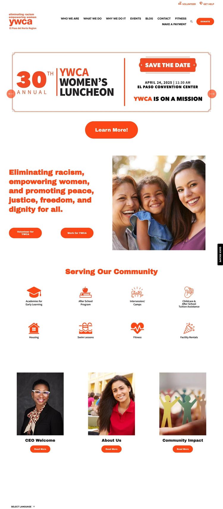 Screenshot 2 of YWCA El Paso del Norte Region (Example Squarespace Nonprofit Organization Website)