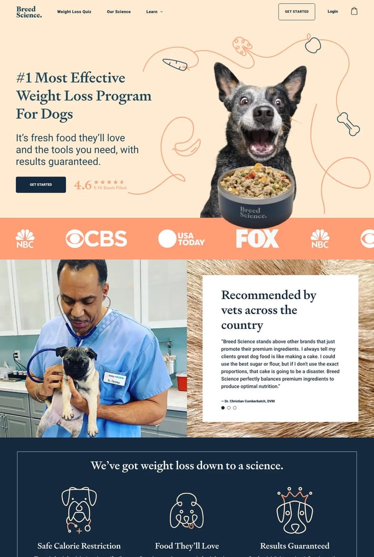 Screenshot 1 of Breed Science (Example Shopify Food and Beverage Website)