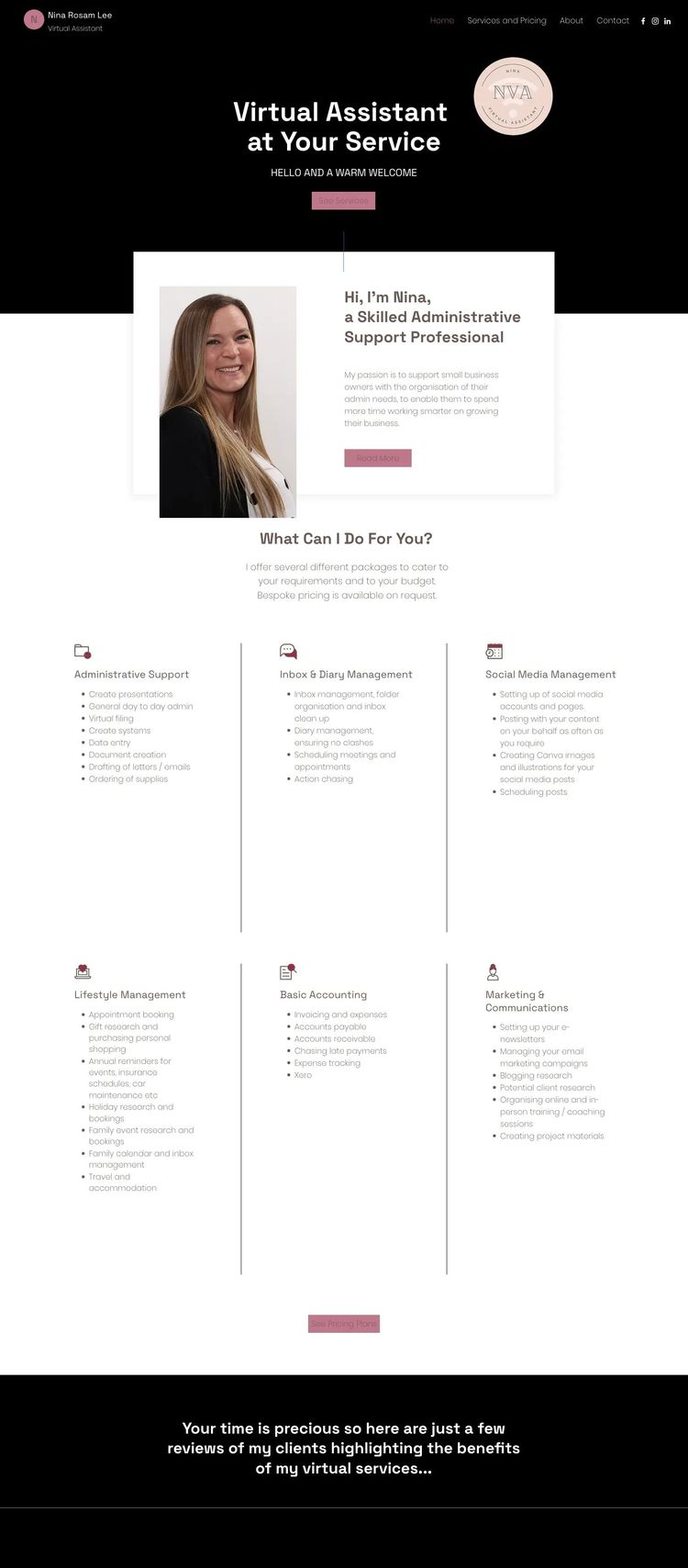 Screenshot 2 of Nina Rosam Lee (Example Wix Virtual Assistant Website)