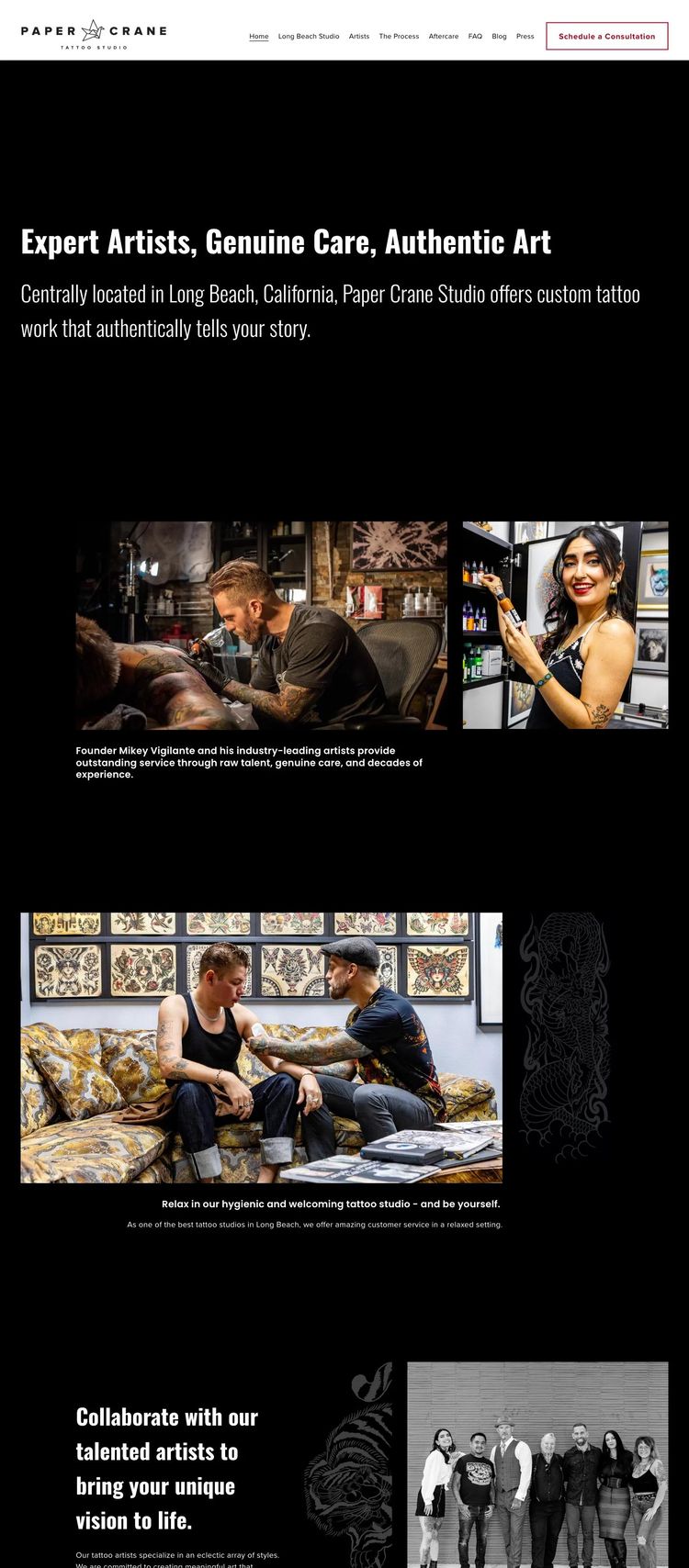 Screenshot 1 of Paper Crane Tattoo Studio (Example Squarespace Tattoo Artist/Studio Website)