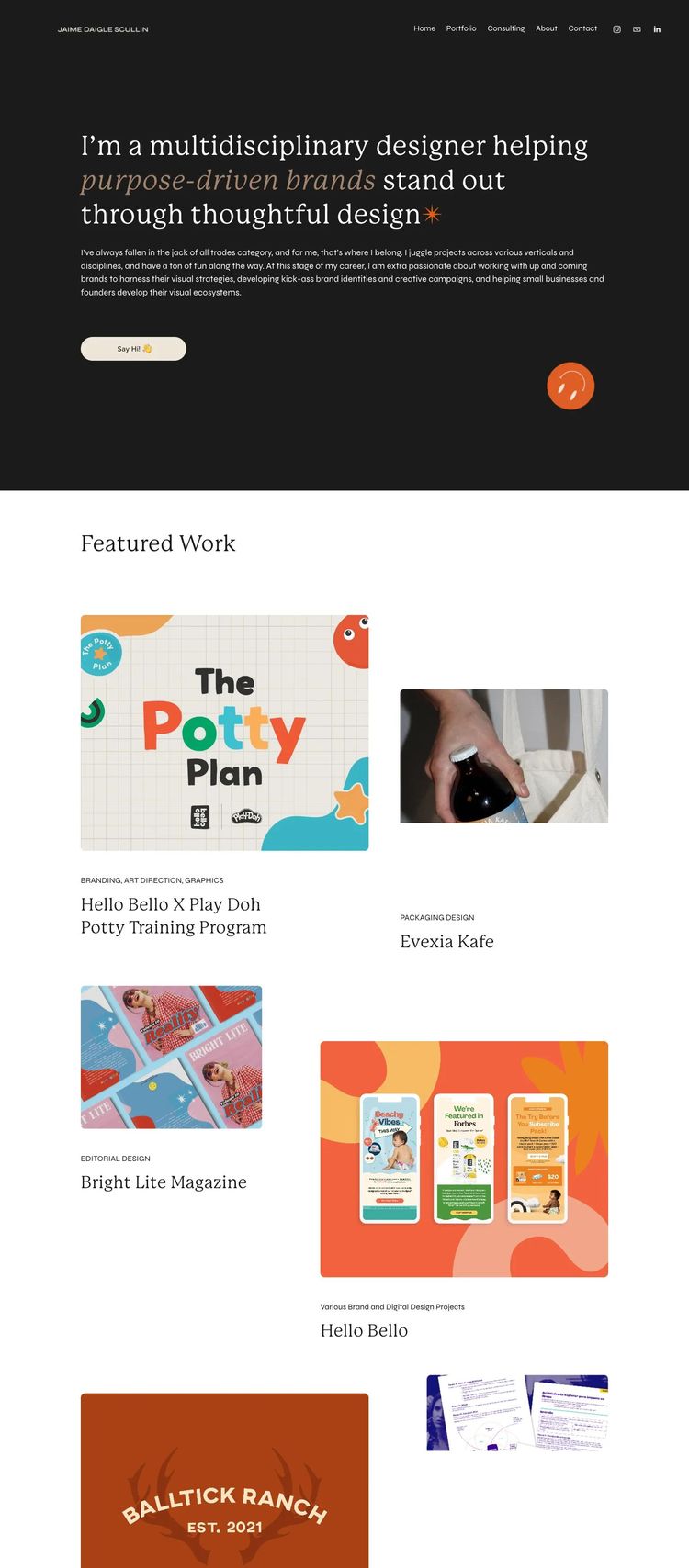 Screenshot 1 of Jaime Daigle (Example Squarespace Design Portfolio Website)