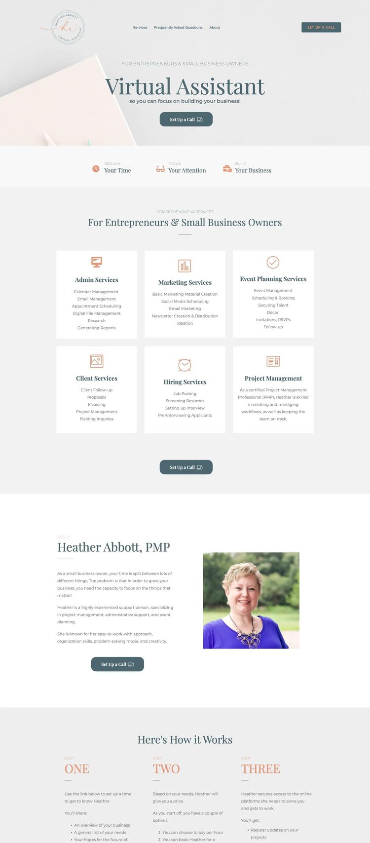 Screenshot 2 of Heather Abbott (Example WordPress Virtual Assistant Website)