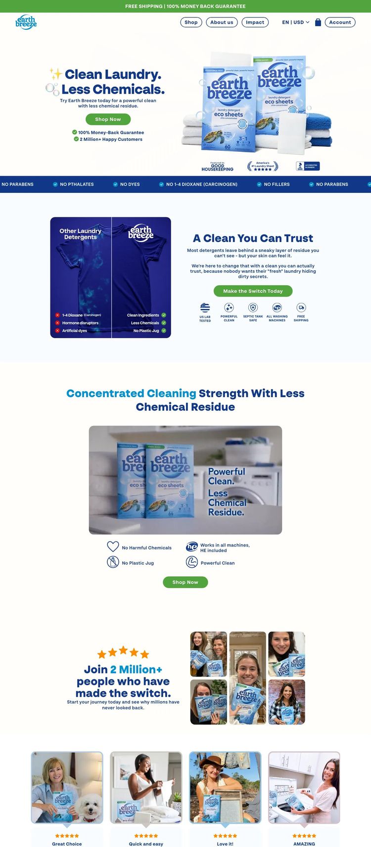 Screenshot 2 of Earth Breeze (Example Shopify Laundry Website)