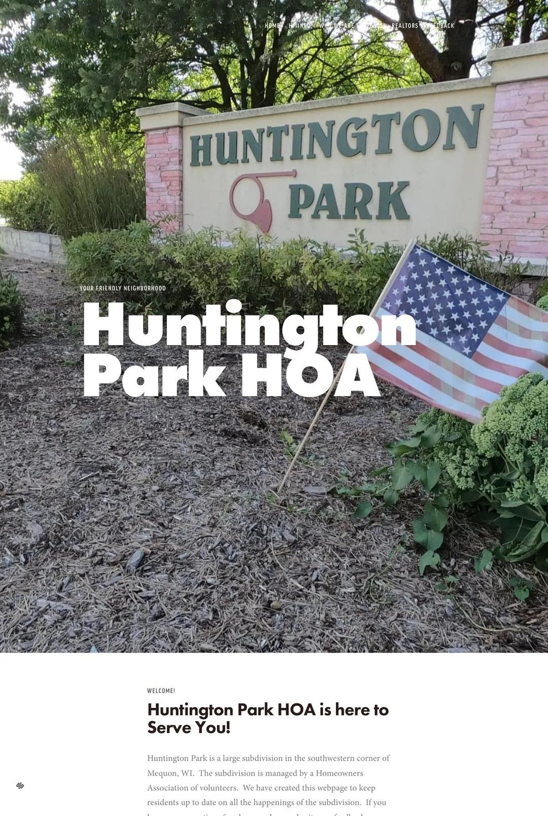 Screenshot 1 of Huntington Park HOA (Example Squarespace HOA Website)