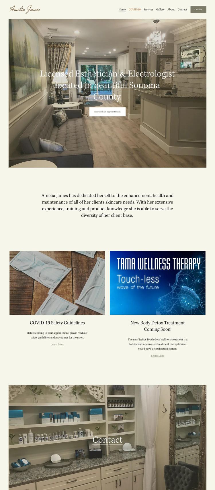 Screenshot 1 of Amelia James (Example Squarespace Esthetician Website)