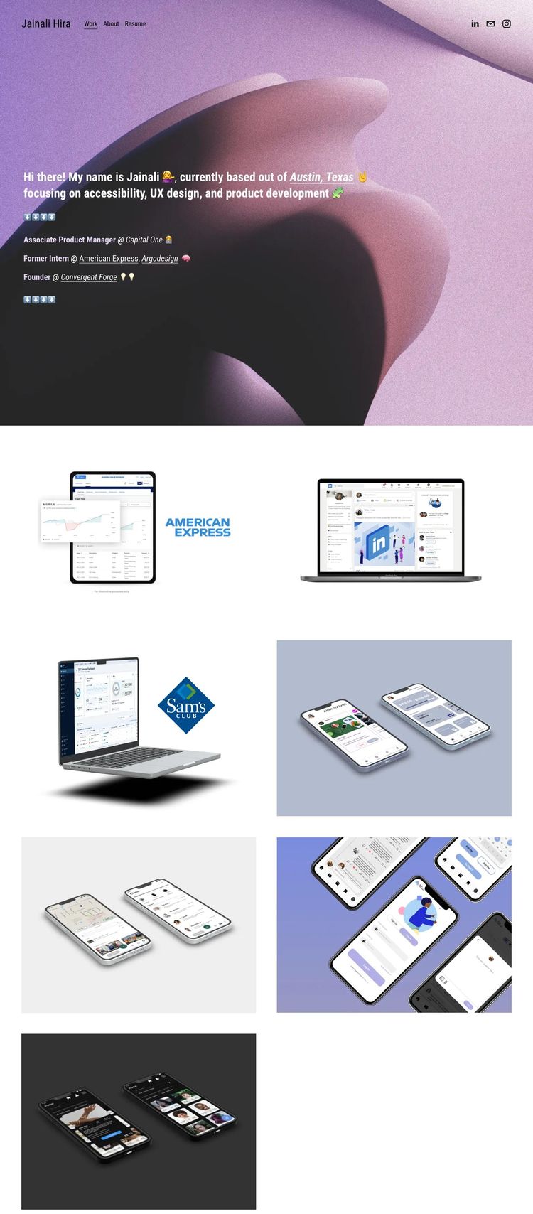 Screenshot 1 of Jainali Hira (Example Squarespace Resume Website)