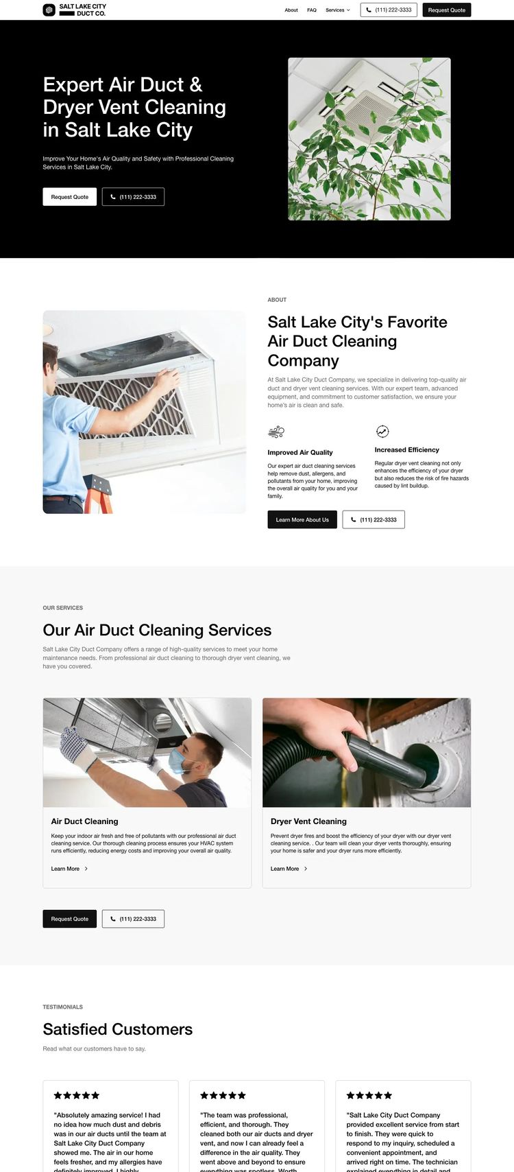 Screenshot 1 of Salt Lake City Duct Company (Example Webstudio Website)