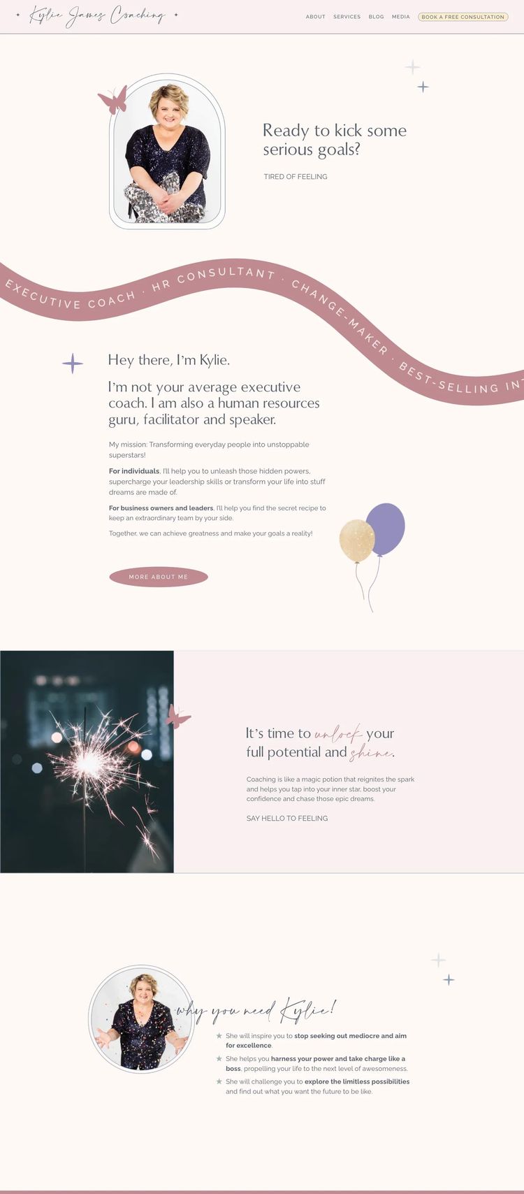 Screenshot 1 of Kylie James Coaching (Example Squarespace Life/Business Coach Website)