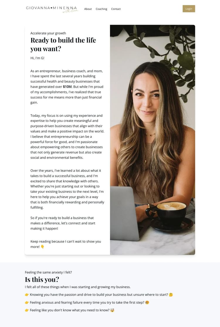 Screenshot 1 of Giovanna Minenna (Example Podia Website)