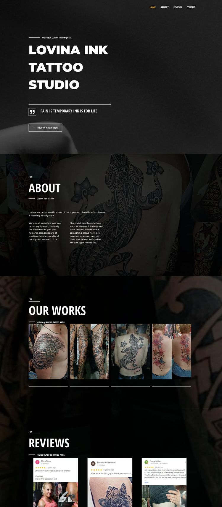 Screenshot 2 of Lovina Ink Tattoo Studio (Example WordPress Tattoo Artist/Studio Website)