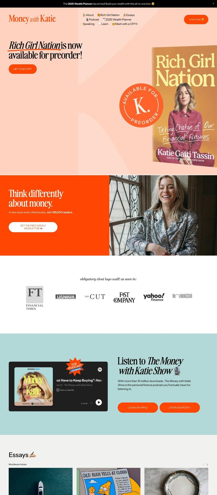 Screenshot 1 of Money With Katie (Example Squarespace Podcast Website)