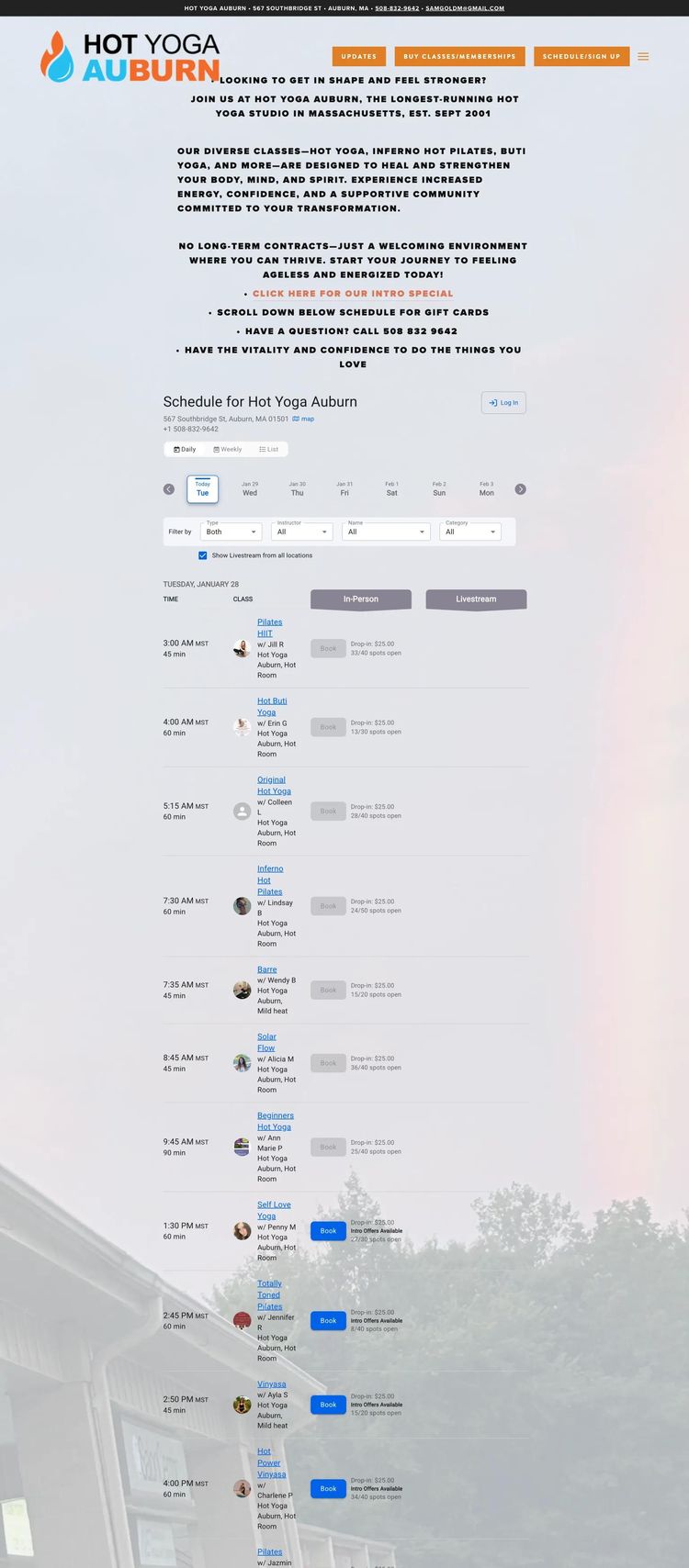 Screenshot 1 of Hot Yoga Auburn (Example Squarespace Fitness Website)