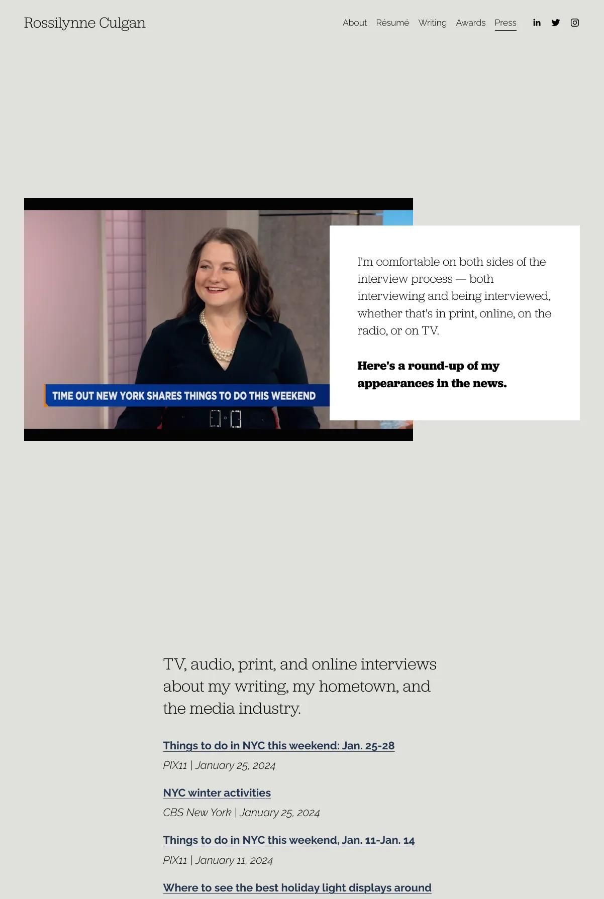 Screenshot 3 of Rossilynne Culgan (Example Squarespace Journalist Website)