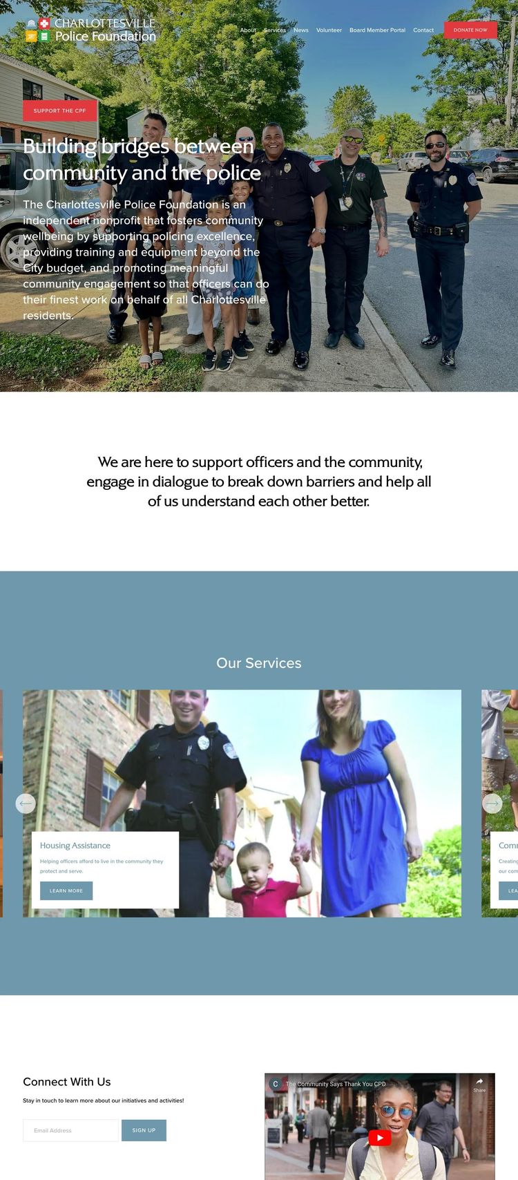 Screenshot 1 of Charlottesville Police Foundation (Example Squarespace Nonprofit Organization Website)