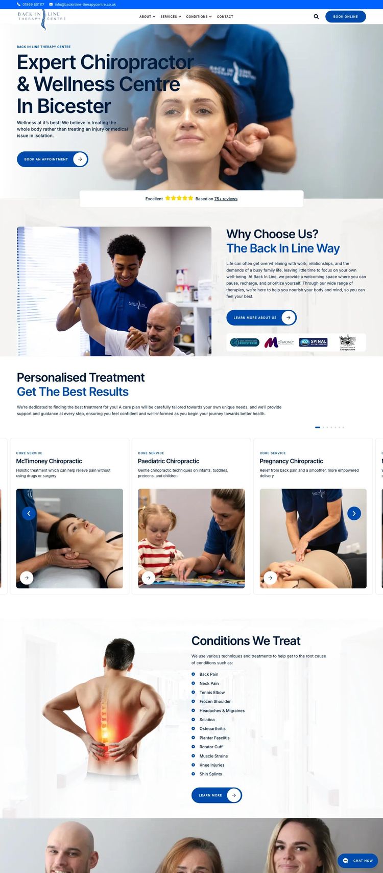 Screenshot 2 of Back In Line Therapy Centre (Example WordPress Health and Wellness Website)