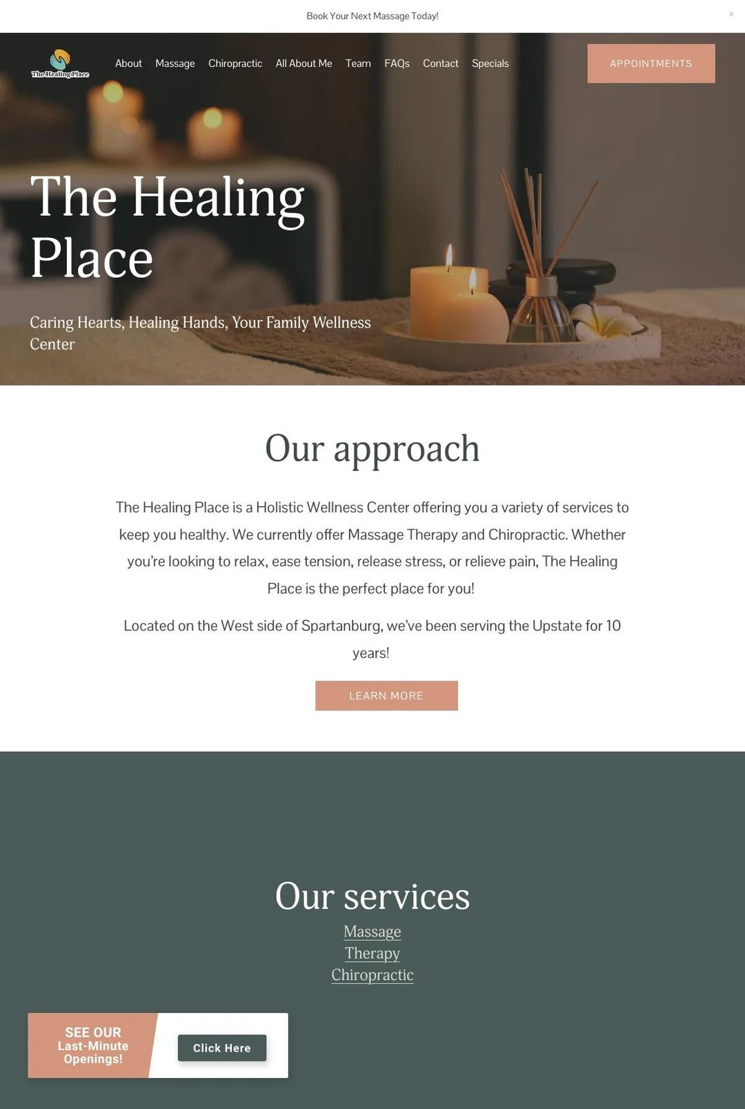 Screenshot 1 of The Healing Place (Example Squarespace Esthetician Website)