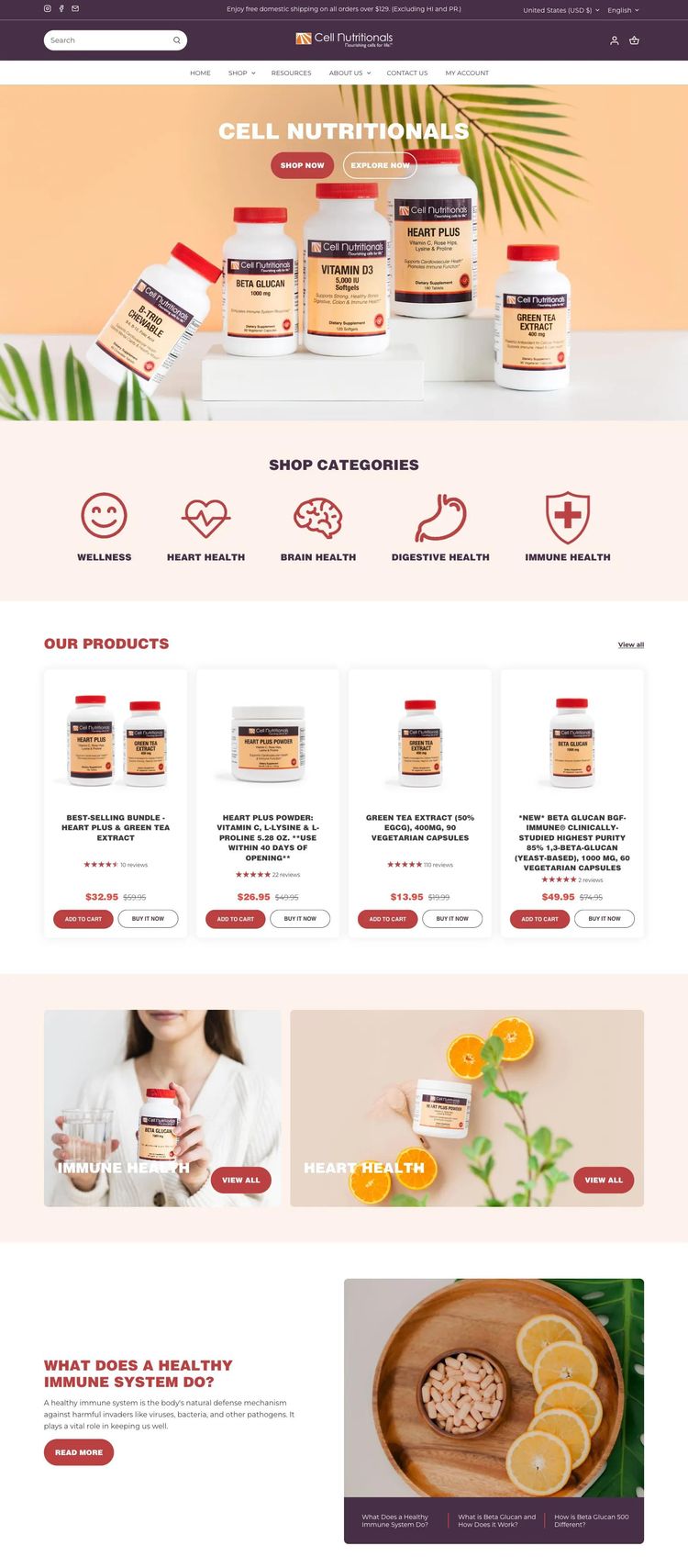 Screenshot 2 of Cell Nutritionals (Example Shopify Nutritionist Website)