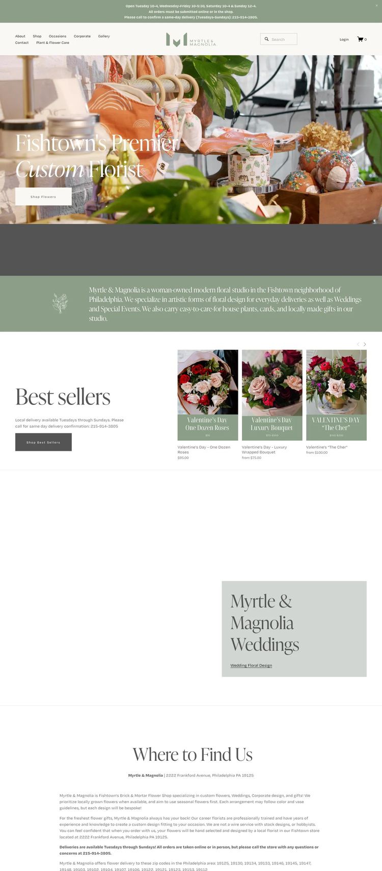 Screenshot 1 of Myrtle & Magnolia (Example Squarespace Florist Website)